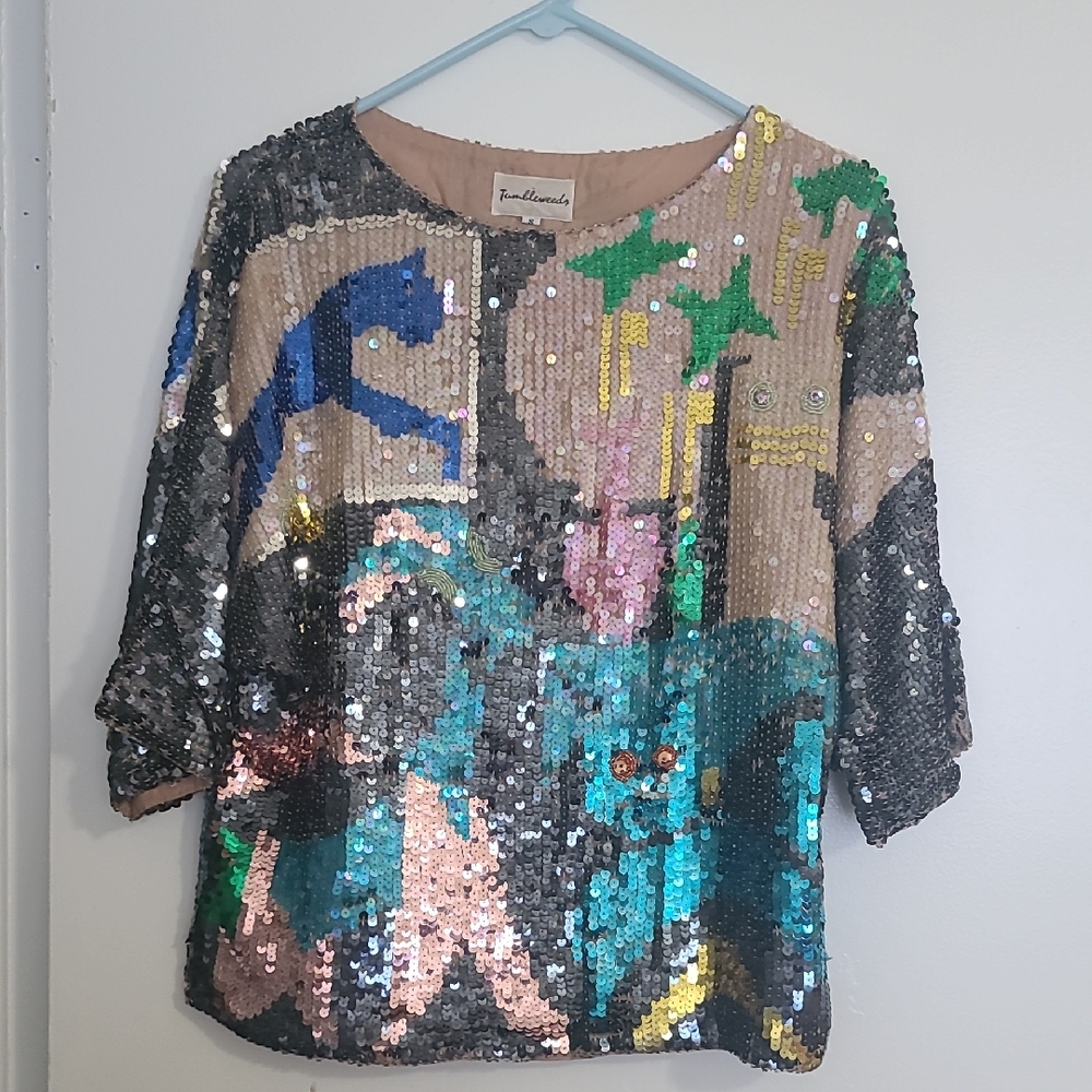 Blue and Green Sequin Cocktail Skirt